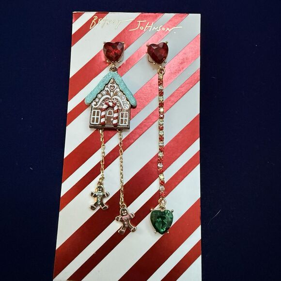 Betsey Johnson Jewelry - Betsey Johnson Jingle Bell Christmas Gingerbread Man House Earrings Mismatch New